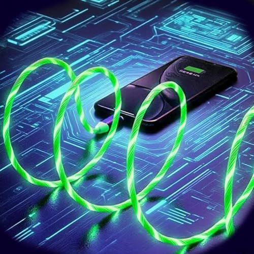 Image of USB Type A to Type C PD Fast Charging Cable Phone Charger High Data Speed Visible Light Up Current Flowing for All USB C Device-39Inches Green.