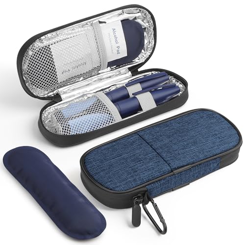 Image of Gelozid Insulin Pen Cooler Travel Case Diabetic Medication Insulated Cool Organizer with 2 Reusable Ice Packs for Insulin Pen and Other Diabetic Supplies, for the Daily Life and Trip (Dark Blue)