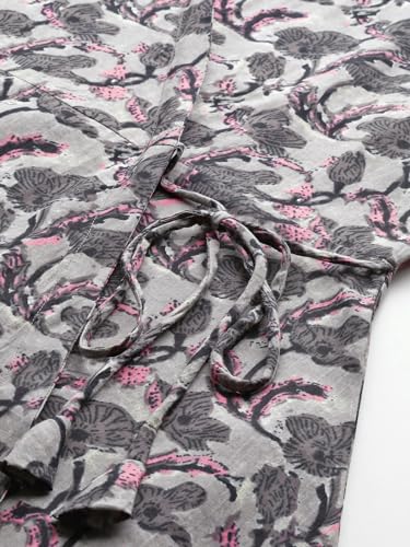 Image of feranoid Floral Print Angrakha 3 Sleeves Flared Kurti