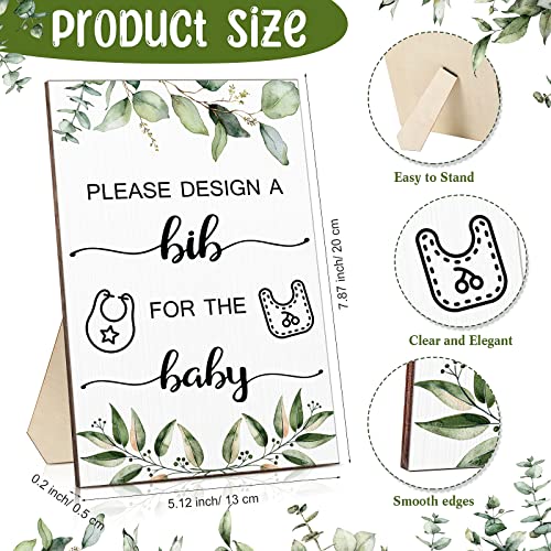 Qunclay 37 Pcs Baby Shower Games 1 Baby Shower Game Sign 25 DIY White Bibs for Boys Girls Guest Design Game with 10 Fabric Markers Baby Shower Keepsake for Guest New Parents(Leaf)2