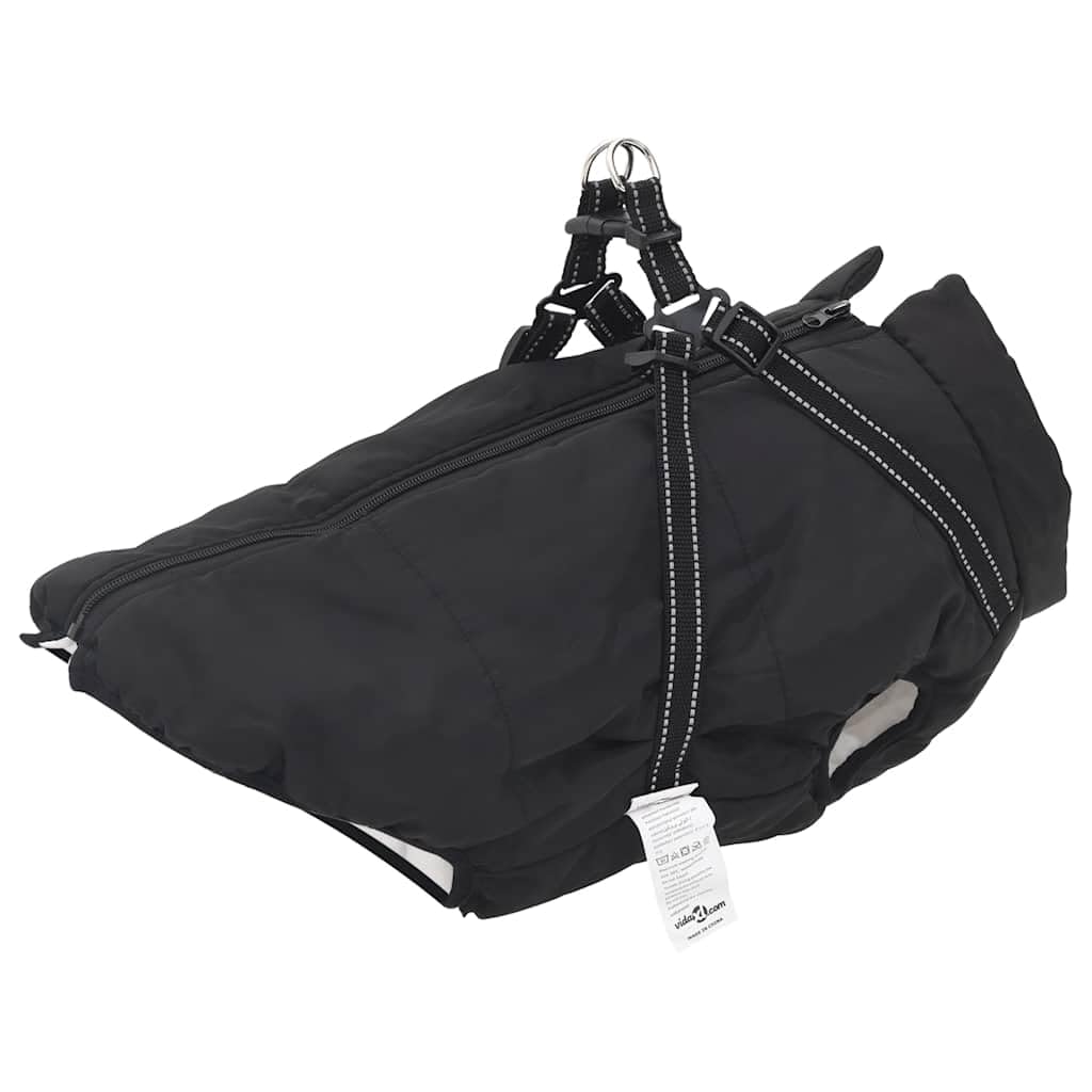 Abrigo para perros con arnés, impermeable, reflectante, negro, L68, poliéster polar, abrigo de invierno para pasear al aire libre en lluvia y nieve, con arnés ajustable y protección abdominal