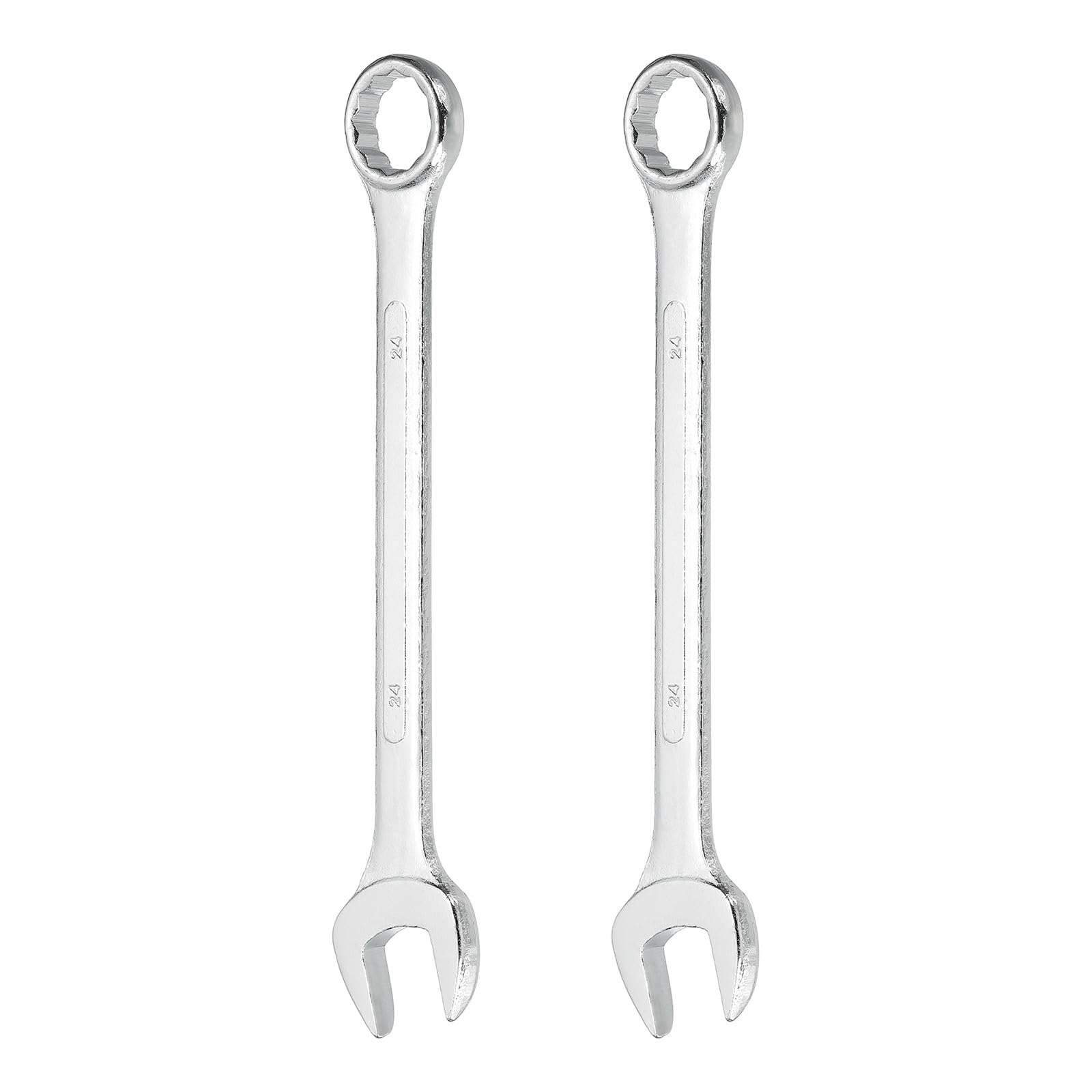 sourcing map 2Pcs Combination Wrench 24mm Metric 12-Point Box and Open End Zinc Plated Steel Double Ended Spanner Tool for Automotive Pipe Furniture Machinery DIY Repair, Silver White