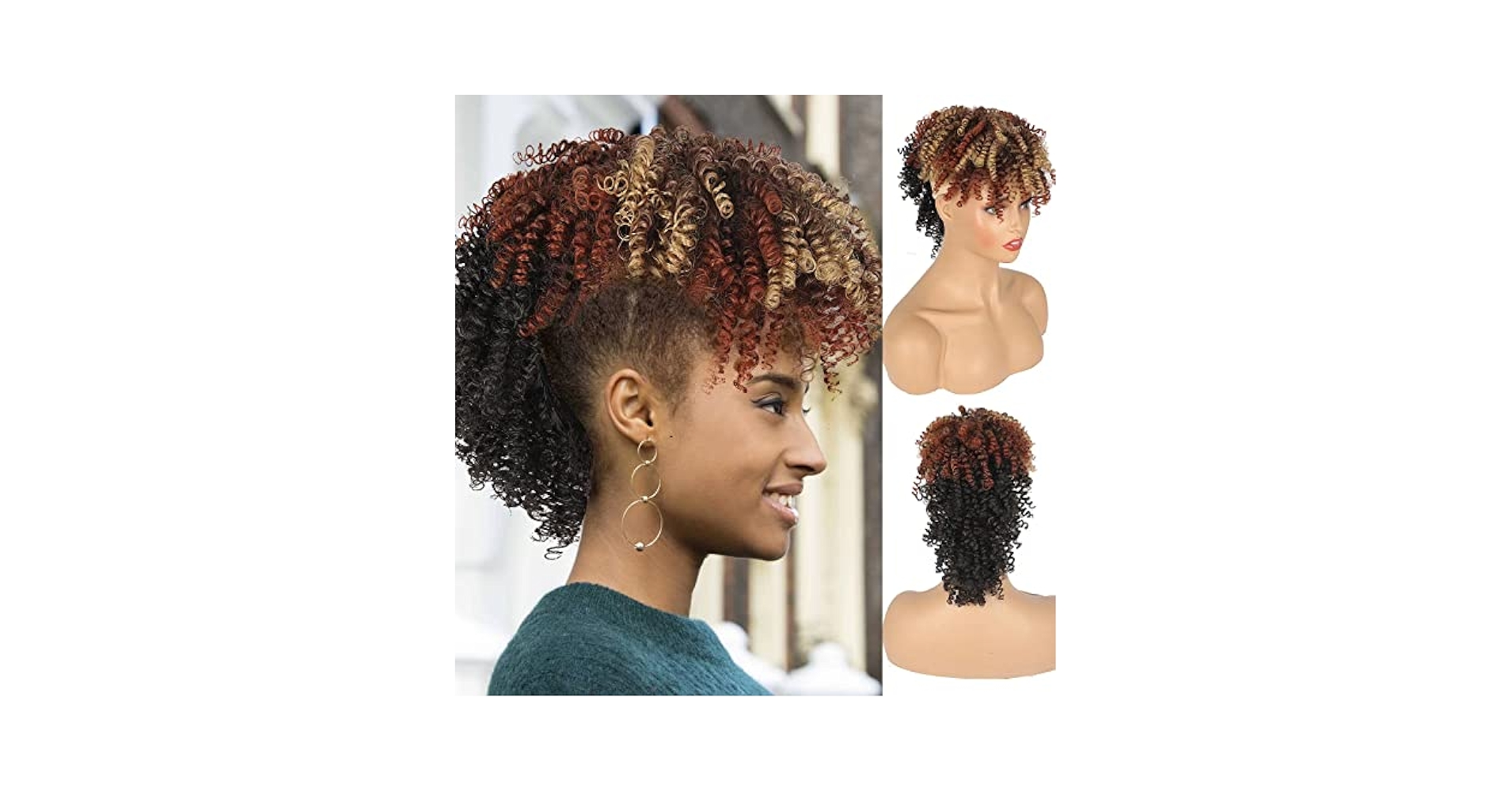 Amazon.com : Aisaide Ombre Brown Mohawk Wig Afro Curly