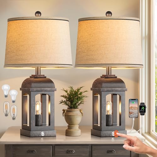 QiMH Table Lamp for Living Room, Farmhouse Lamps Set of
