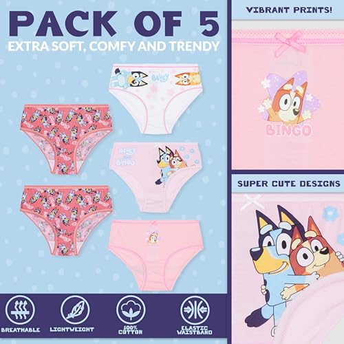 Bluey Girls Underwear, Comfy Breathable Cotton Panties for Kids - Pack of 53