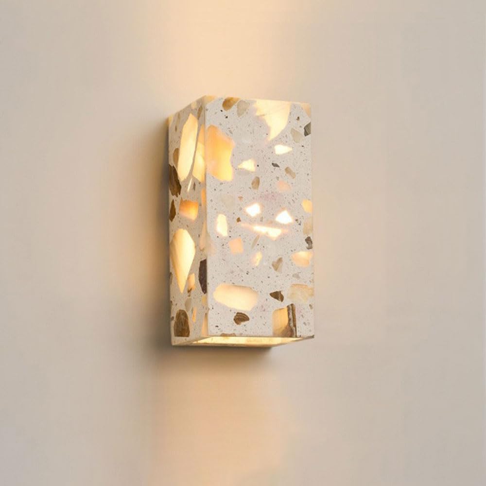 Wandleuchte im Wabi-Stil mit Terrazzo-Stein-Optik, nach Oben und unten gerichtete Beleuchtung, Wandmontage für Treppenhaus, Wohnzimmer, Flur, Schlafzimmer, Nachttisch – Festverdr
