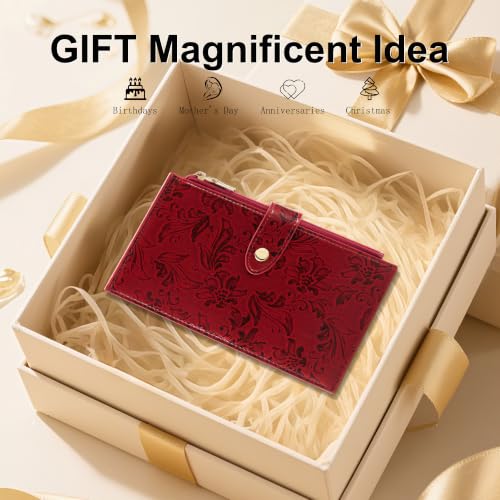 Image of Travelambo Womens Leather Bifold Wallet, Slim RFID Blocking Card Holder