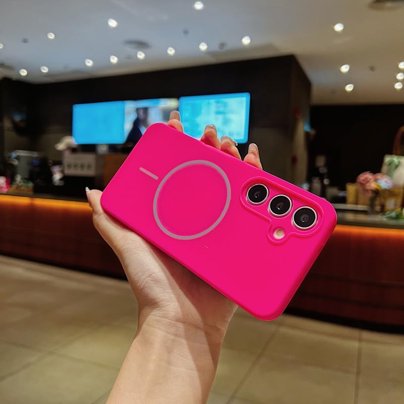 Image of LuxuryKase Silicone Magnetic Case for Samsung Galaxy S25 | Soft Microfiber Lining | MagSafe Support | Shockproof Protective Cover | Precise Cutouts | Slim Fit Design - Pink