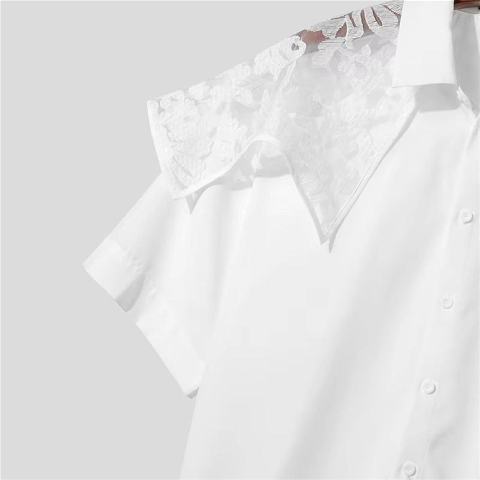Chemise Homme Dentelle Patchwork, Transparente Ample Sexy Manches Courtes été