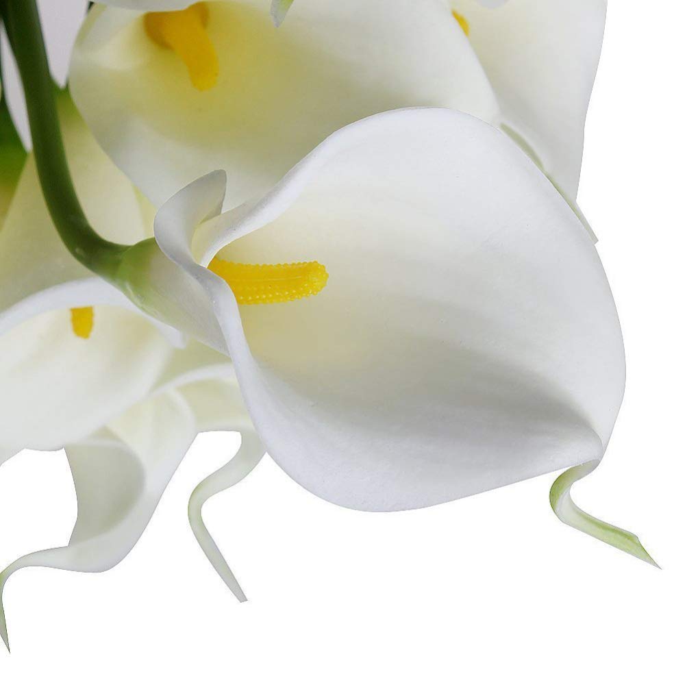 HOMSFOU 10pcs Real Touch Artificial Bouquets for Bridal Weddings Pu Flowers Floral Arrangements for Home Decor and Parties White - Image 3