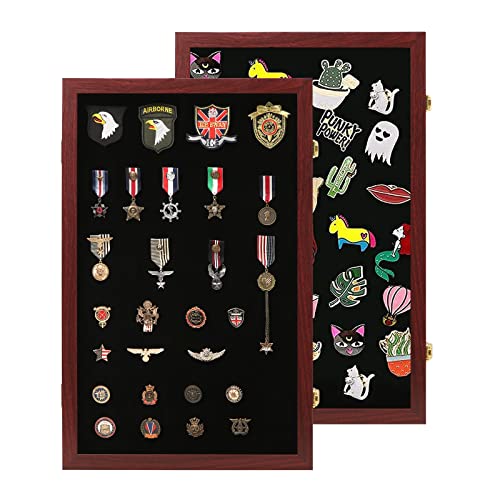 Image of VERANI Pin Display Case Badge Display Frame Oversized Mahogany