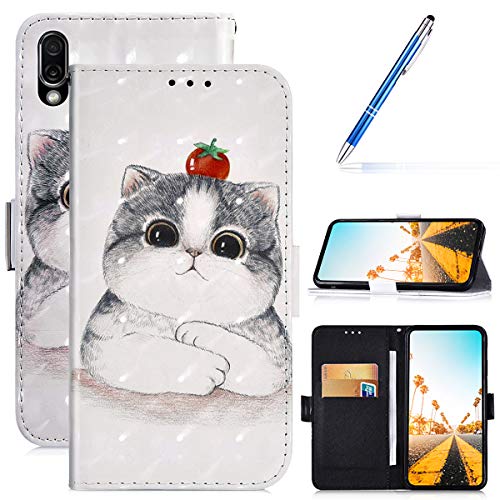 Robinsoni Case Compatible with Huawei Y9 2019 Cover PU Leather Case Folio Flip Wallet Cover with Kickstand Hand Strap Card Slots Magnetic Closure Notebook Cover Wallet Case for Huawei Y9 2019,Catty
