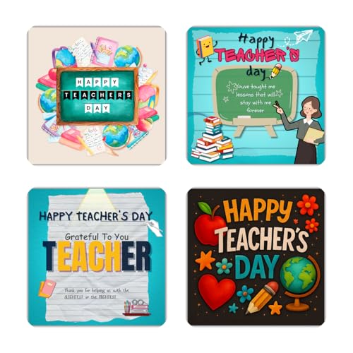 Image of Teachers Day Themed Fridge Magnets|Set of 4 Pcs|3 * 3 Inch|Glossy|Durable|Shiny|No Colour Fade Lifetime|Waterproof ||Gifts for Teacher Day||