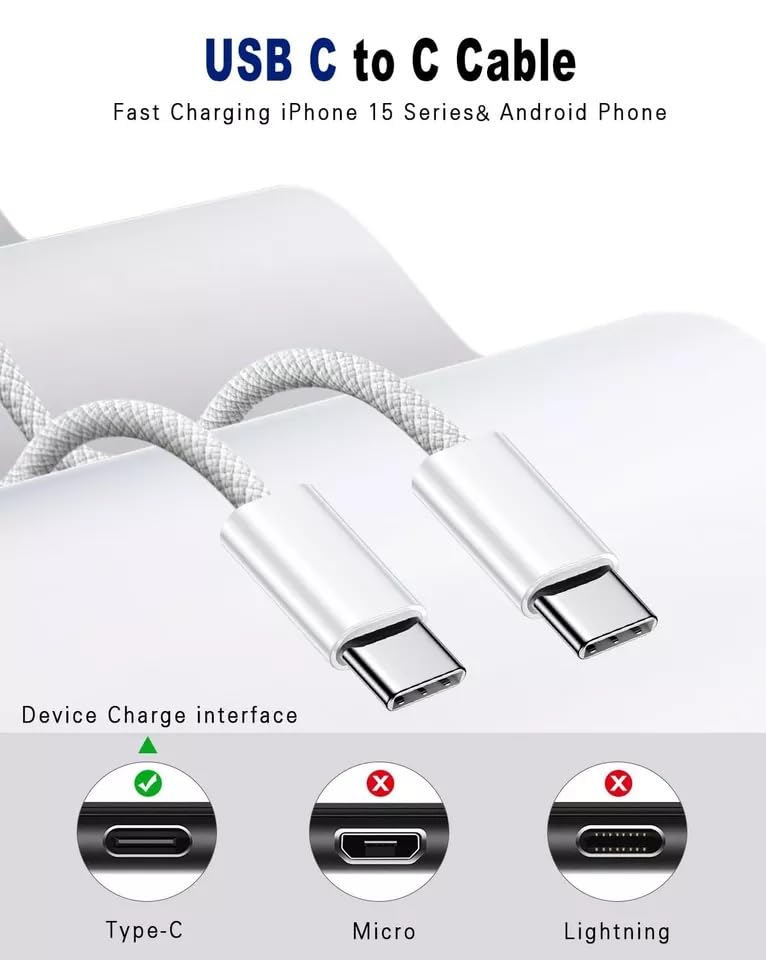 Image of Original USB-C to C Type Braided 1M Fast Charging Cable Compatible for iPhone 16 /16 Pro /Max /15 /15 Pro /Max /Samsung Galaxy S24 /S23 /S22 /S21 /iPad & More Yellow