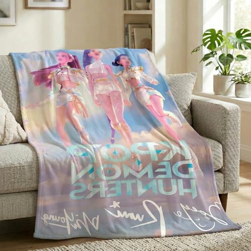Ainvliya K-Pop Fandom Themed Flannel Blanket Supernatural Demon Girls Throw Soft Lightweight Warm Fleece Bedding for Sofa Couch Travel Office 100x150cm Music Group Fans Gift