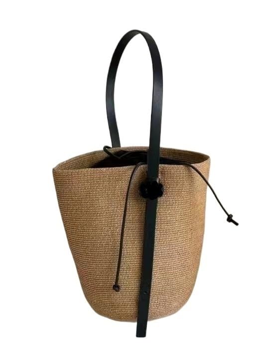 Women's Retro Style Grass Woven Bag Bucket Bag Sloping Back One Shoulder Portable Beach Bag