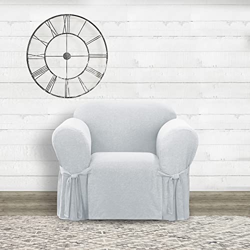 SureFit-Farmhouse-Basketweave-Box-Cushion-One-Piece-Slipcover-with-Ties-Armchair-Cover-Relaxed-Woven-Fit-100-Cotton-Machine-Washable-Grey-Color SureFit Farmhouse Basketweave Box Cushion One Piece Slipcover with Ties Armchair Cover Relaxed Woven Fit 100 Cotton Machine Washable Grey Color