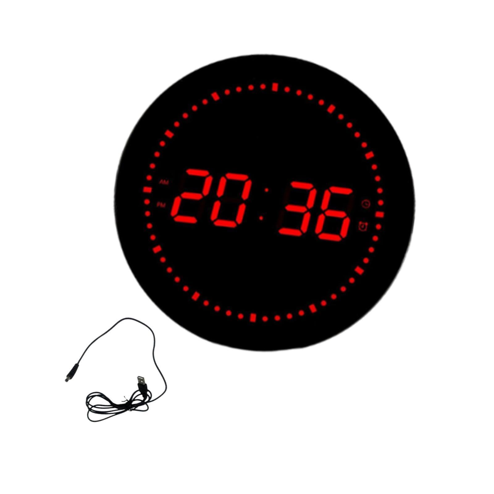 Fenteer LED Horloge numérique Horloge de Bureau réveil Rond Horloge Murale pour Le Bureau de l'école, Rouge numérique