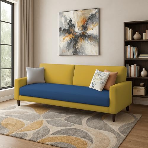 Image of Kathleen 3 Seater Sofa Set for Living Room - Foldable Convertible Couch Furniture for Home, Office or Guest Use, Modern Designer Stylish Comfortable (Blue Yellow)