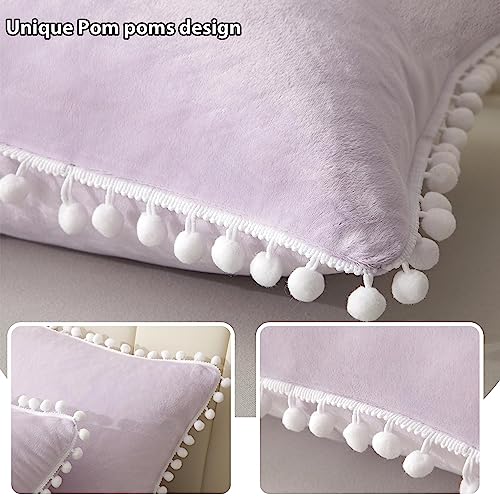 Liferevo BED PILLOW PILLOWCASES Pom Poms Soft Velvet Pillow Cases Set Of 2, Decorative Fringe Fuzzy Throw Pillow Shams, Bed Pillowcases Pillow Covers With Zipper For Kids Girls Teen Women Adults thumb #3
