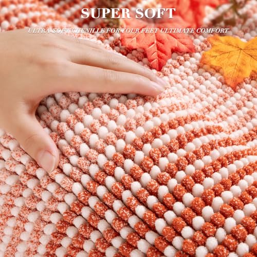 Bathroom Rugs and Mats Sets, 2 Piece Thick Absorbent Chenille Bath Mat Rug Set Non Slip, Soft Shaggy Bath Room Floor Mats for Bathroom, Machine Washable (Sunset Orange, 20" x 32" Plus 16" x 24")