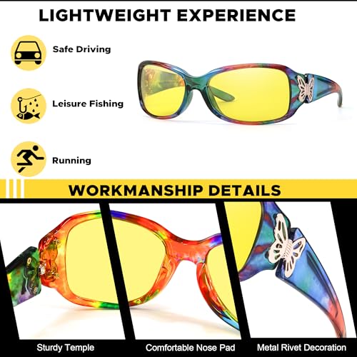 LVIOE Polarized Night Vision Glasses for Women, Yellow Tinted Glasses with Butterfly Decoration for Night Driving4