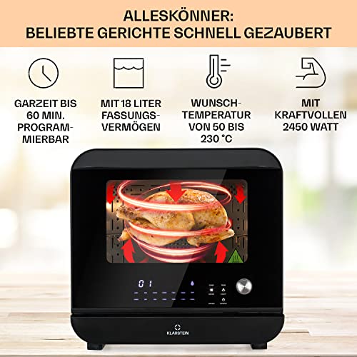 Klarstein 18 L Heißluftfritteuse, Airfryer mit Dampf- und Trocknungsfunktion, Schnelle Heissluftfriteuse XXL, Timer, 10 Programme, Air Fryer zum Luftfritieren, 2450W Fritteuse Heissluft ohne Fett – Bild 3