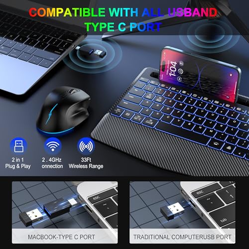 Xsutic Wireless Keyboard And Mouse, Ergonomic Keyboard Mouse - Rgb Backlit thumb #3