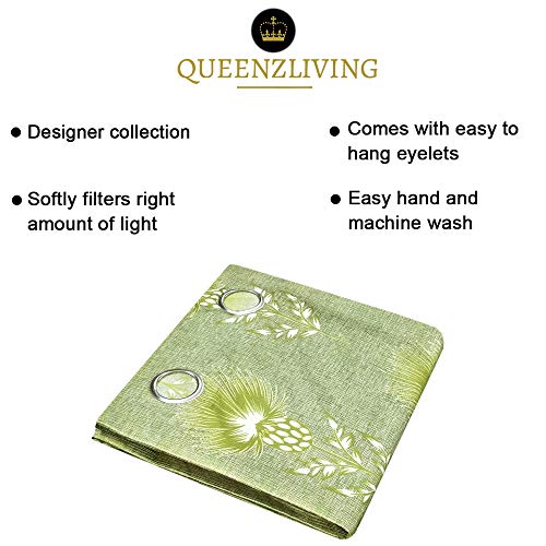 Image of Queenzliving Secret Linen Curtain, Door 7 feet- Pack of 2, Green