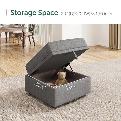 Image of HONBAY Small Storage Ottoman Upholstered Square Bench Ottoman for Living Room,Linen Grey