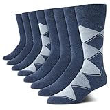 Picture of Calvin Klein Men's Crew Socks - 8 Pack Cotton Blend Performance Patterned Dress Socks - Athletic Socks for Men (7-12), Blue Argyle, 7-12