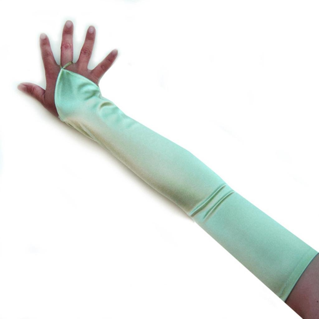 SACASUSA (TM 19 inch Long Fingerless Satin Gloves in Mint Green