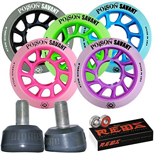 Bundle - 3 Items - Atom Poison Savant, Bionic Super Stopper, and Reds Bearings Hybrid Roller Skating Package - Black