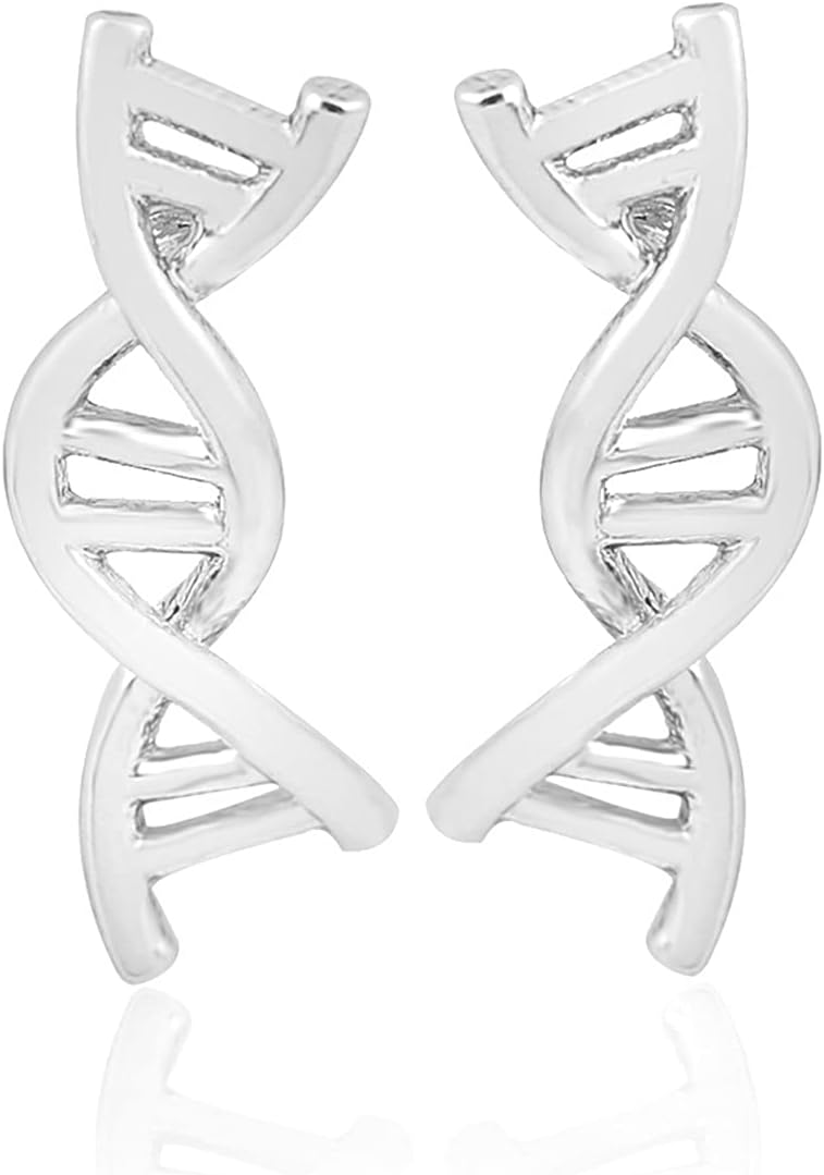 coadipress DNA Double DAN Helix Molecule Stud Earrings for Women Unique Silver Gold Biology Chemistry Microscope Science Themed Earrings Jewelry