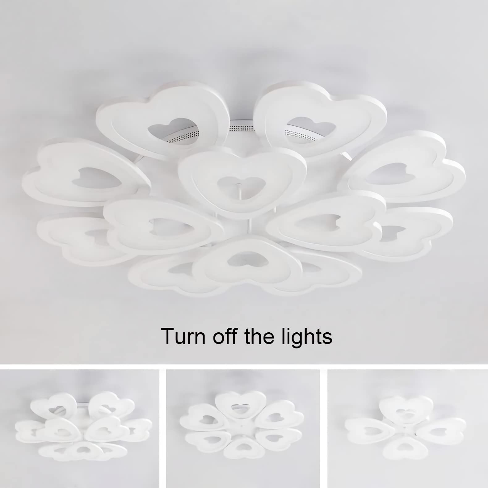 Nowoczesna lampa sufitowa do montażu podtynkowego, ściemniana lampa sufitowa LED w kształcie kwiatu z pilotem, metalowy żyrandol akrylowy do jadalni sypialnia wystrój salonu (biały), miłość 85x12cm