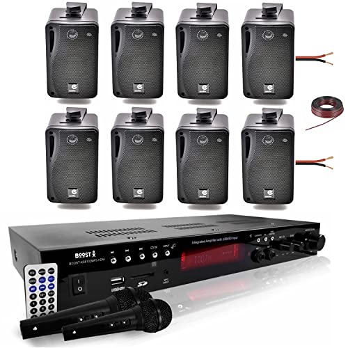 Pack Hifi Ampli Boost Tuner/USB/Bluetooth - 2 Micros - Télécommande - 8 enceintes Hifi 80W E.Audio - Câbles et support muraux