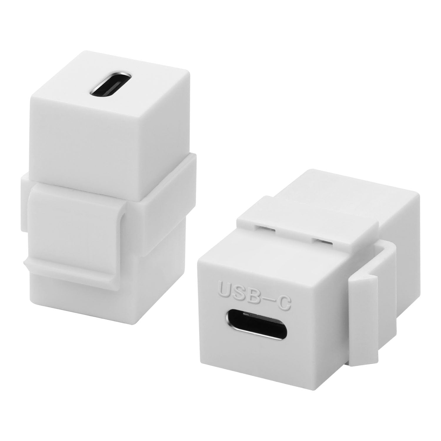 QIANRENON10Gbps USB C Keystone Jack Adapter, USB3.1 Type C Female to Female Keystone Socket Coupler, 100W Charging, for Wall Plate Patch Panel, White, 2Pcs
