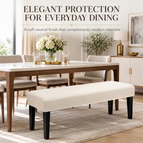 Image of Street27 High Stretch Jacquard Dining Bench Cover Elastic Chair Covers - Anti-Dust Removable Bench Slipcover Washable Bench Seat Protector Cushion Cover for Living Room, Bedroom, (Beige)