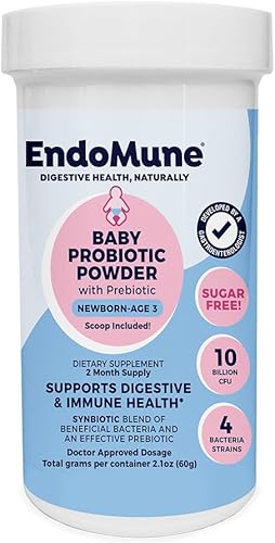 Endomune Jr Advanced Probiotic Powder para recién nacidos, bebés, niños pequeños y bebés, 10 mil millones de UFC, 4 cepas de bacterias y prebióticos
