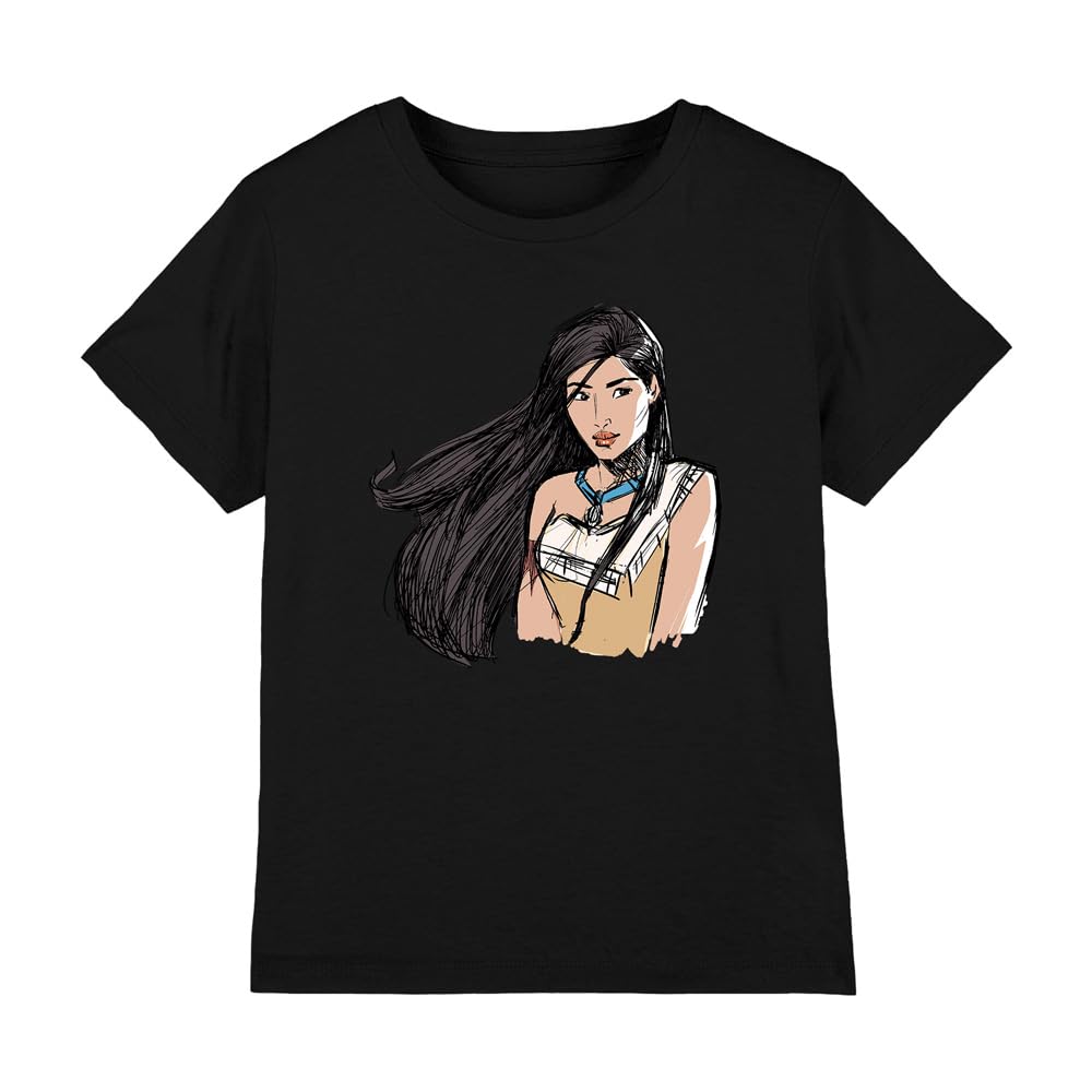 Pocahontas Sketch Girls T Shirt, Black, 12-13 Years