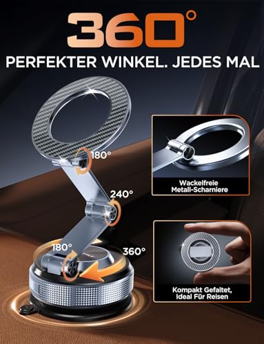MSXTTLY Handyhalterung Auto–Vmag S3 2026 Magnetische Handyhalterung Auto mit Metall-Dual-Fold-Arm & Erweiterter Reichweite, Kompatibel mit iPhone 17 Pro Max,16-12 & Android (mit Magnetring) Schwarz 3