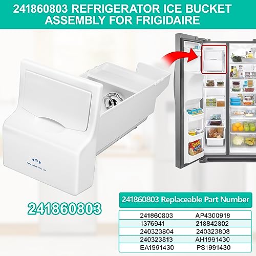 Upgraded 241860803 Refrigerator Ice Bucket Assembly Compatible with Frigidaire Ice Maker Replacement Ice Bin Container Parts AP4300918 LFSS2612TF0 LFSS2612TE0 FFSS2615TS0 FFHS2611PFEA Ice Maker