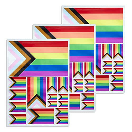 Image of CANTENDO 3 Pack Progress Pride Rainbow Flag Decal - Progress Pride Rainbow Flags Reflective Vinyl Car Stickers - for Car Window Bumper Waterproof Sticker (12 x 8.5 Inch)