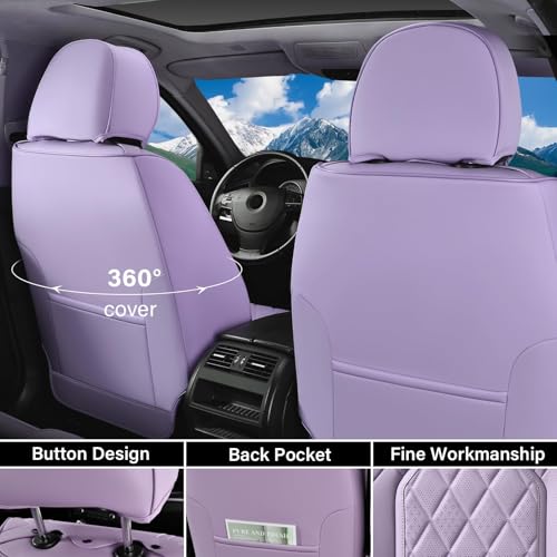 Image of Coverado Car Seat Cover Front Seats, 2-Pack Luxury Faux Leather Seat Covers, Purple Car Seat Cover, Waterproof Car Seat Protectors, Driver Front Seat Cover Universal Fit for Most Cars, Purple