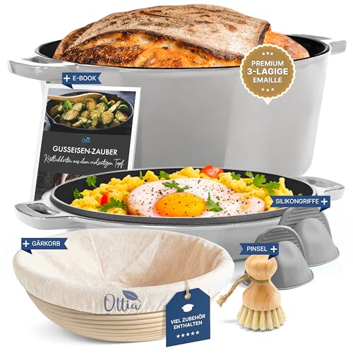 Dutch Oven Aus Gusseisen Emailliert – 6 Qt Brotbacktopf Mit Deckel, Kuppelförmig, Ideal Für Sauerteigbrot (weiß/grün)