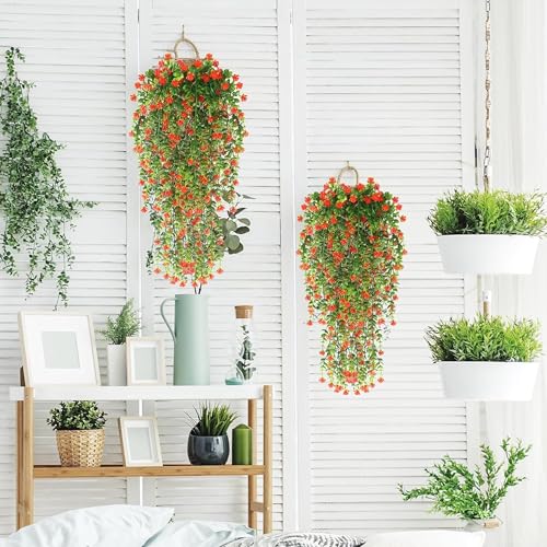 Artificial Hanging Flowers, 2 Pcs UV-Resistant Fake Hanging Plants Flower Bouquet - Image 4
