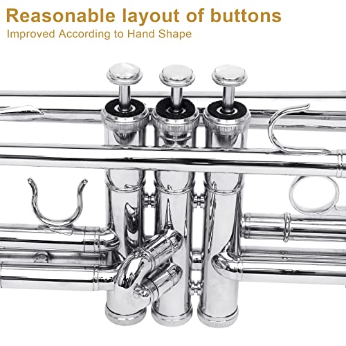 Ktaxon Bb Standard Trumpet For Beginners,Trumpet For Student With Hard Case,7C Mouthpiece,Cleaning Cloth,Gloves,Brass Instruments For Kids And Adults(Silver) #TOP5