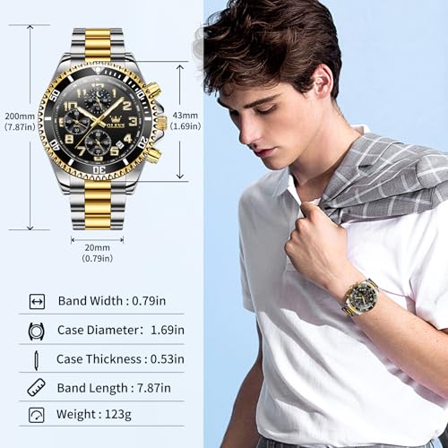 Image of OLEVS Watches for Men Stainless Steel Dress Men Watch with Date Big Face Chronograph Waterproof Luxury Fashion Watch Blue /Black /Gold /Green /Silver Face Relojes para Hombres