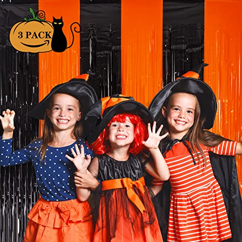 LOLStar Halloween 3.3 X 6.6 ft Orange Black Foil Fringe Curtains 3 Pack - image 2