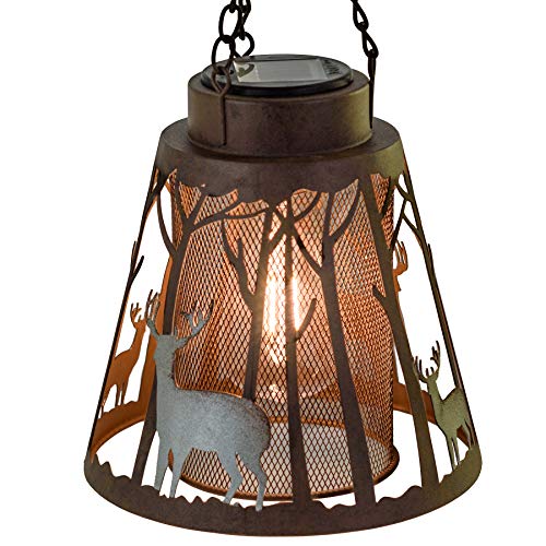 Deer LED Lantern Lights Decorative - Metal Round Holder & Hanging Lantern for Indoor Outdoor by Pine Ridge  3AAA Battery Operated 